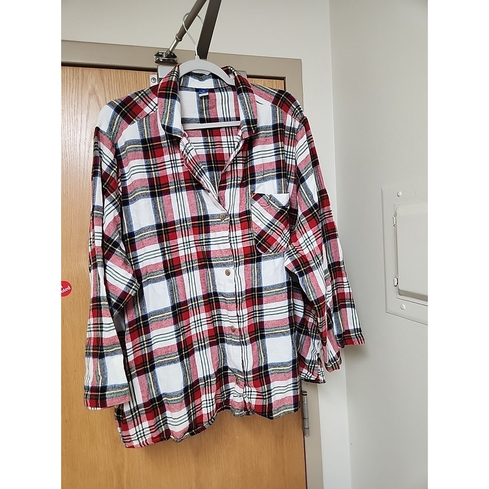 Old Navy Women's SHIRT 4X Red/White Plaid Button Cotton Flannel Soft Fall/Winter
